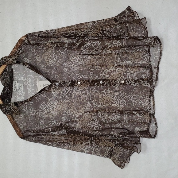 NICOLA Sheer Brown Paisley Blouse - Picture 1 of 6